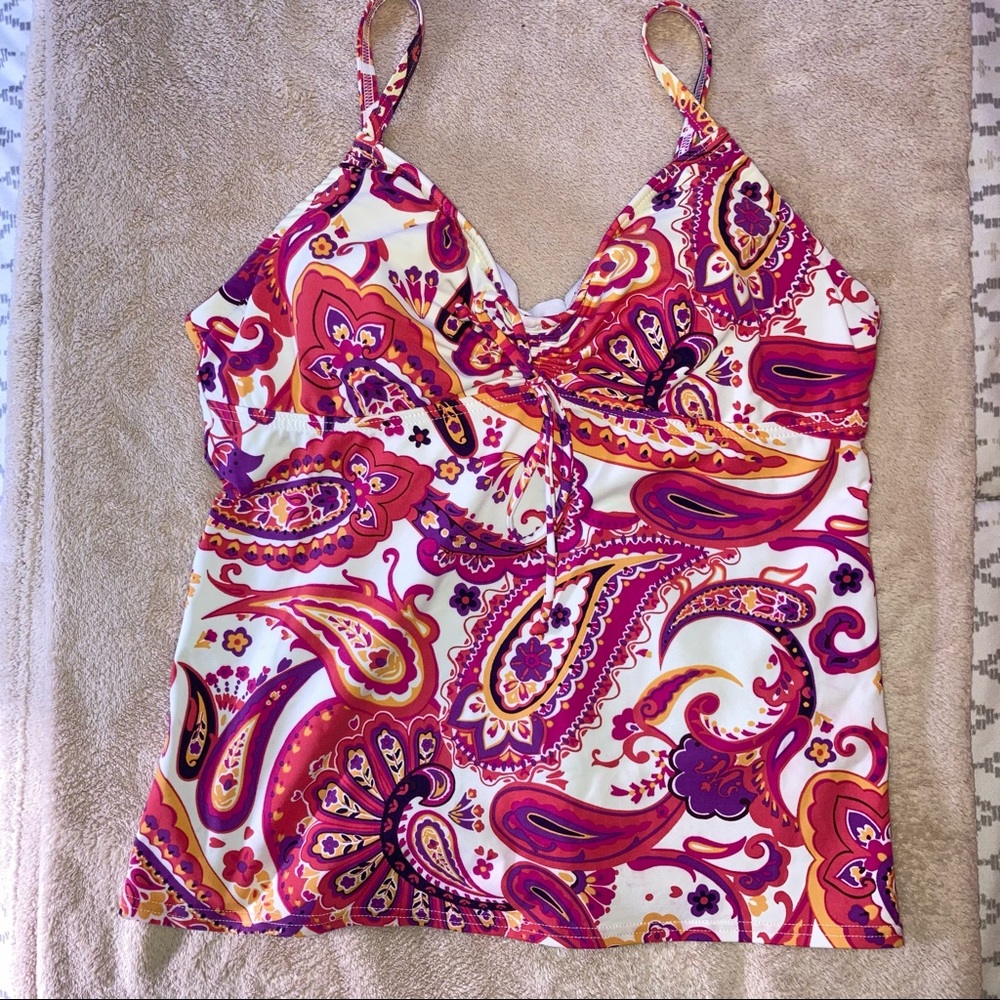 Tankini Swim Top with Built in Bra - Pink, Orange, and Purple Paisley Swimsuit